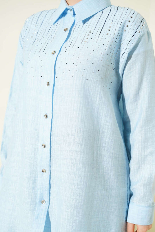 Omuzu Taş Sıralı Gömlek Mavi