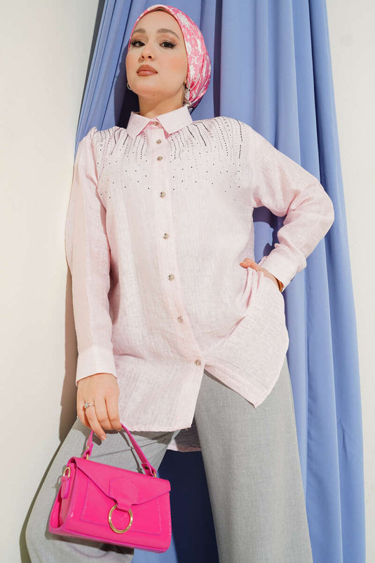 Omuzu Taş Sıralı Gömlek Pembe