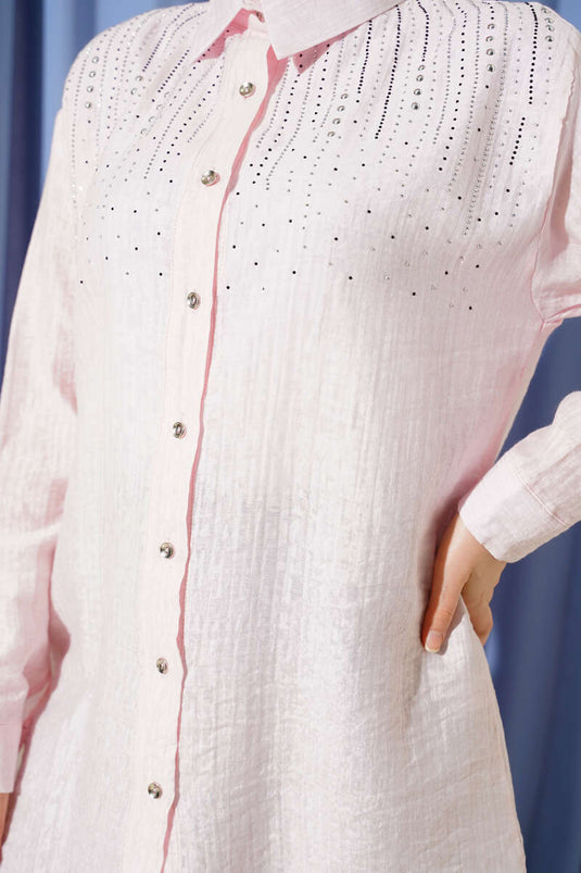 Omuzu Taş Sıralı Gömlek Pembe