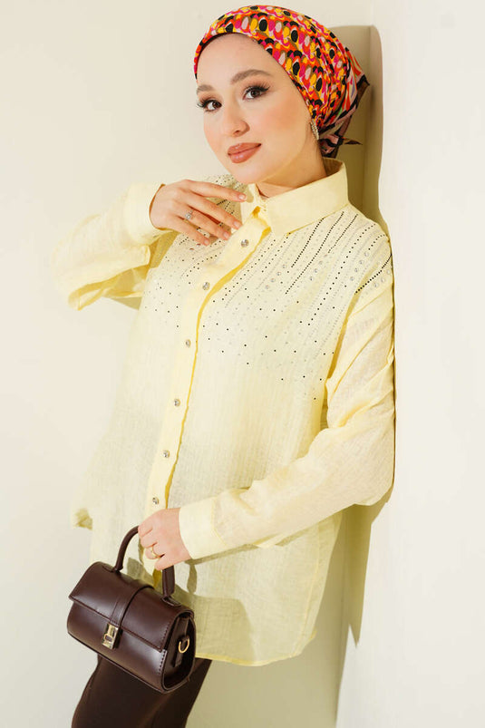 Omuzu Taş Sıralı Gömlek Sarı