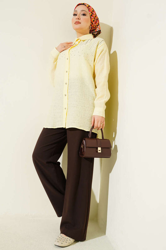 Omuzu Taş Sıralı Gömlek Sarı