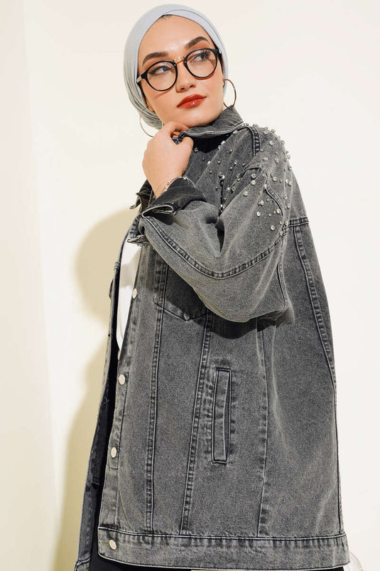 Veste en jean à épaules délavées, couleur fumée