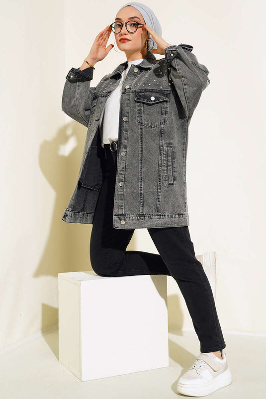 Veste en jean à épaules délavées, couleur fumée