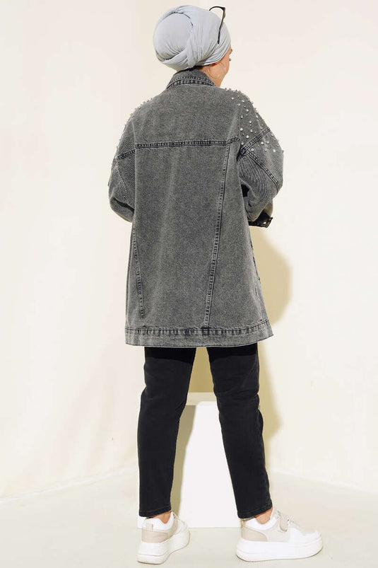 Veste en jean à épaules délavées, couleur fumée