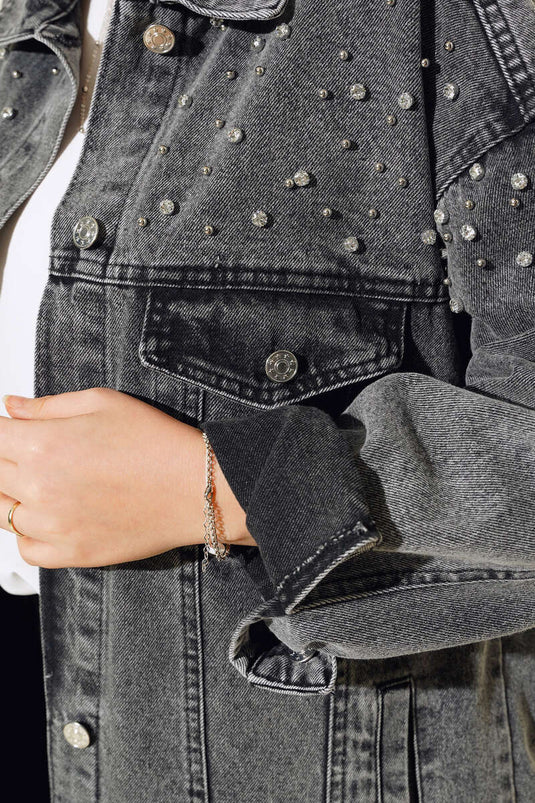 Veste en jean à épaules délavées, couleur fumée