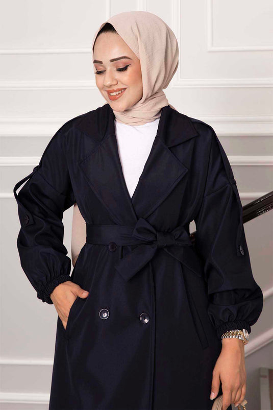 خندق بأزرار مع كتاف على الكتف باللون الأزرق الداكن