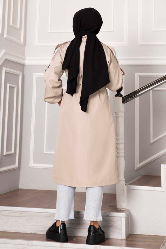 Buttoned Trench Coat with Shoulder Epaulettes Stone