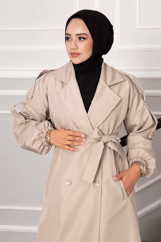 Shoulder Epaulet Buttoned Trench Coat With Stones