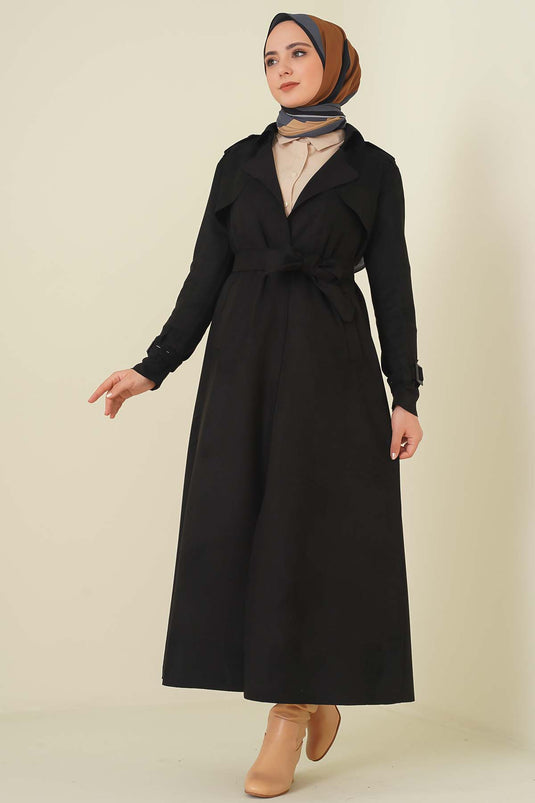 Trench-coat en daim avec épaulettes sur les épaules noir