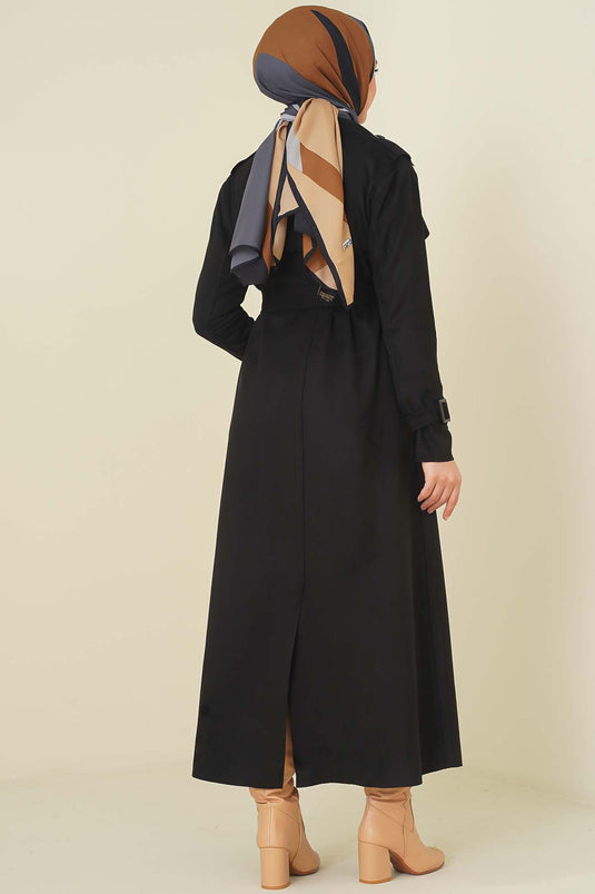 Trench-coat en daim avec épaulettes sur les épaules noir