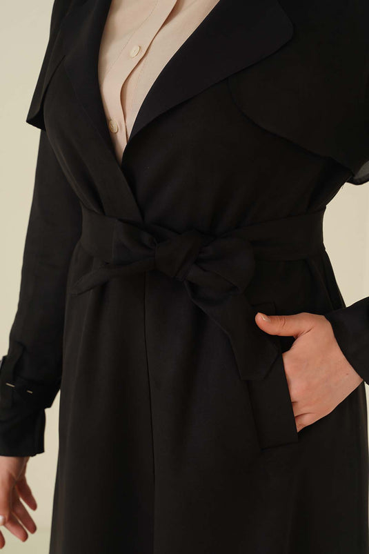 Trench-coat en daim avec épaulettes sur les épaules noir