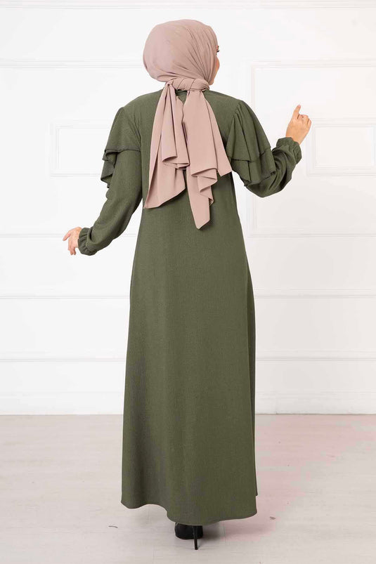 Frilled Sleeve Gathered Abaya Khaki