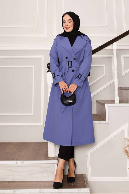 Trench-coat imperméable avec ceinture en indigo