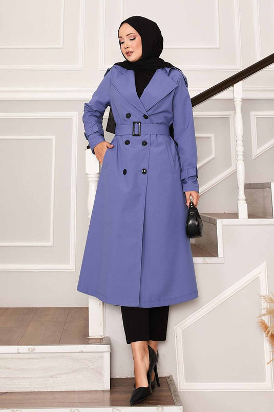 Trench-coat imperméable avec ceinture en indigo