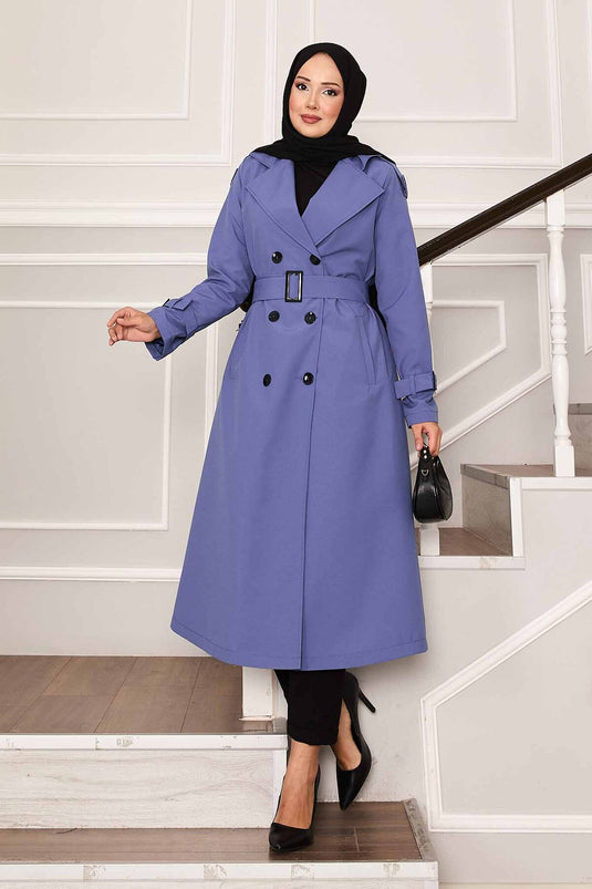 Trench-coat imperméable avec ceinture en indigo