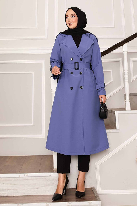 Trench-coat imperméable avec ceinture en indigo