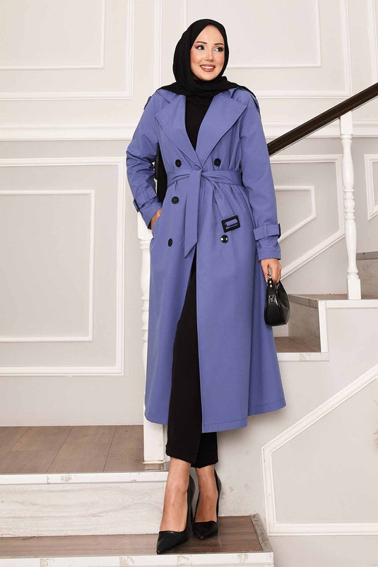Trench-coat imperméable avec ceinture en indigo