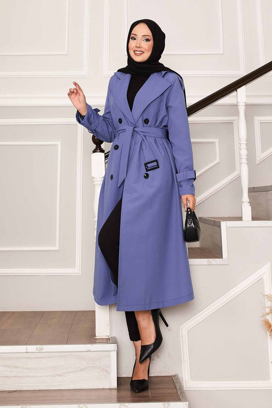 Trench-coat imperméable avec ceinture en indigo