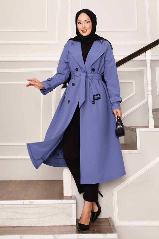 Trench-coat imperméable avec ceinture en indigo