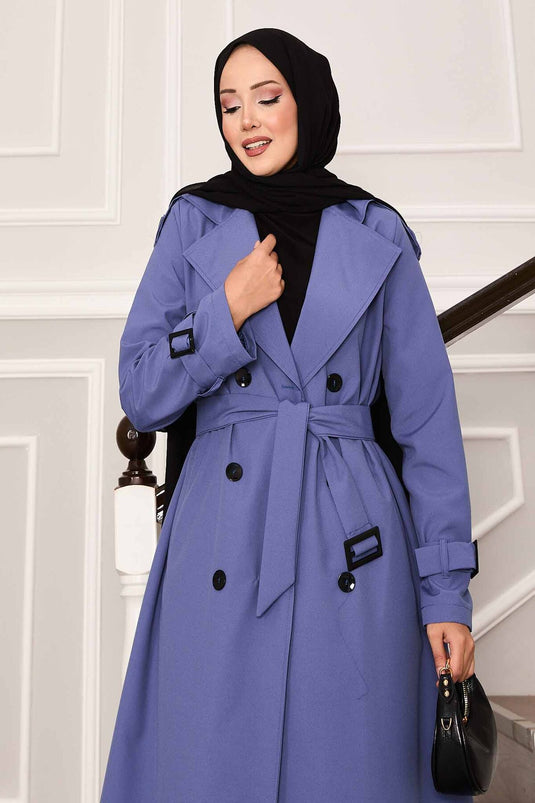 Trench-coat imperméable avec ceinture en indigo