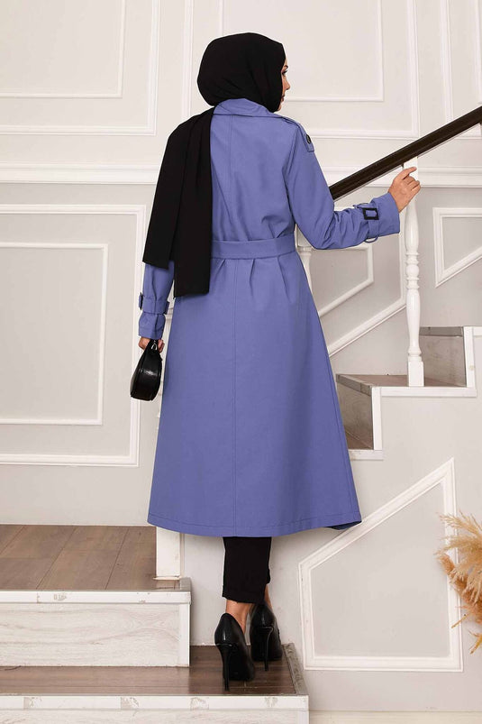 Trench-coat imperméable avec ceinture en indigo