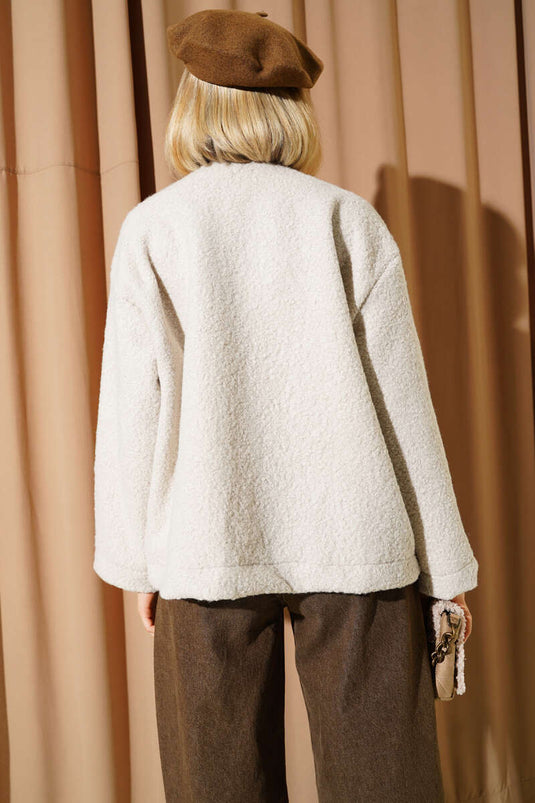 Cardigan with Front Lace Detail in Stone