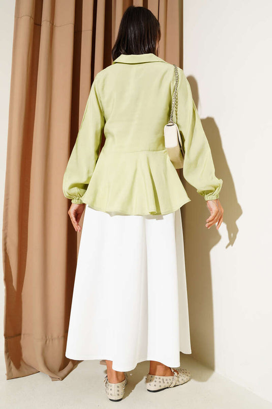 Tunique à manches élastiques nouées devant, vert aqua