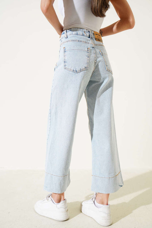 Front Pocket Wide Leg Jeans Ice Blue