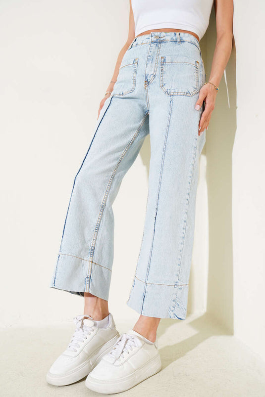 Vaqueros de pierna ancha con bolsillo delantero en azul hielo