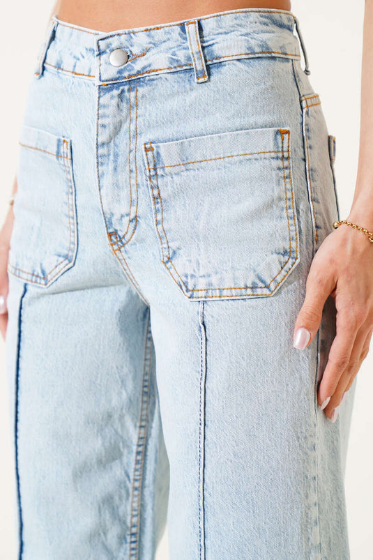 Vaqueros de pierna ancha con bolsillo delantero en azul hielo
