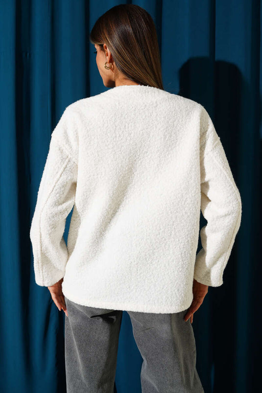 Ön Düğmeli Cep Detaylı Mont Ekru