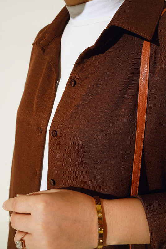 Sur Düğmeli Salaş Tunik Kahve