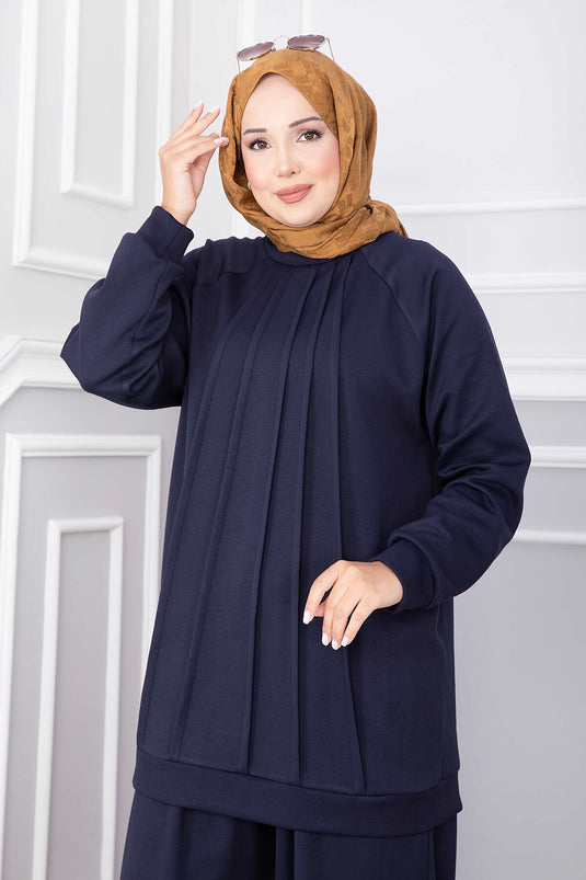 Ensemble Pantalon Avec Détails En Pile Bleu Marine