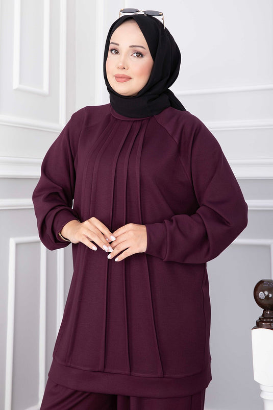 طقم أويشو مع بنطلون مزين بطبقة أمامية بلون المودورم