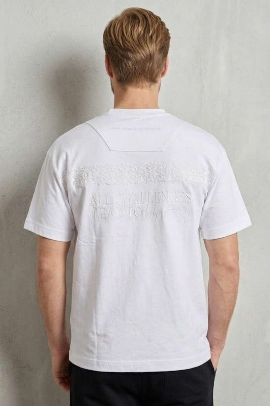 Ön Ve Arka Nakışlı Oversize Erkek T-shirt Beyaz