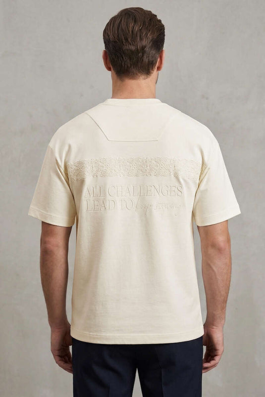 Ön Ve Arka Nakışlı Oversize Erkek T-shirt Kemik