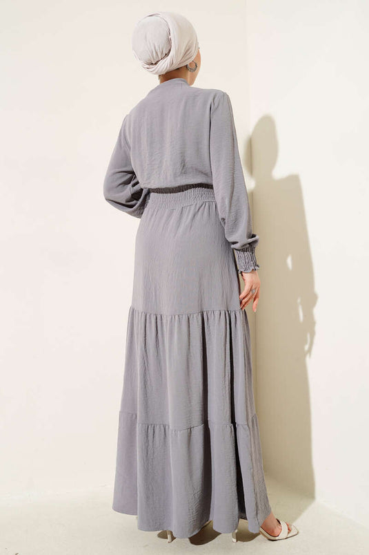 Elastisches Kleid mit Bindedetail vorne, Grau