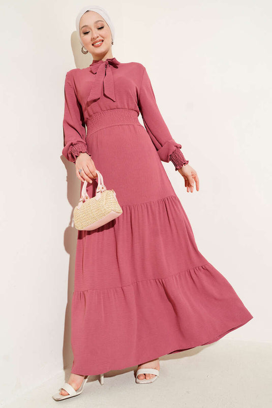 Elastic Dress with Front Tie Detail Dusty Rose