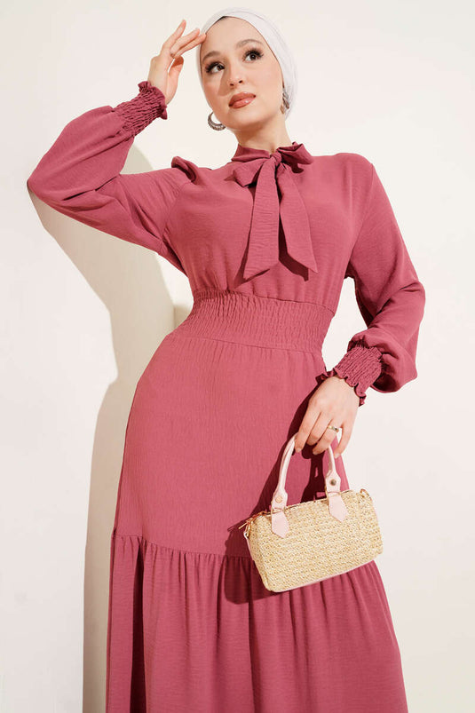 Elastic Dress with Front Tie Detail Dusty Rose
