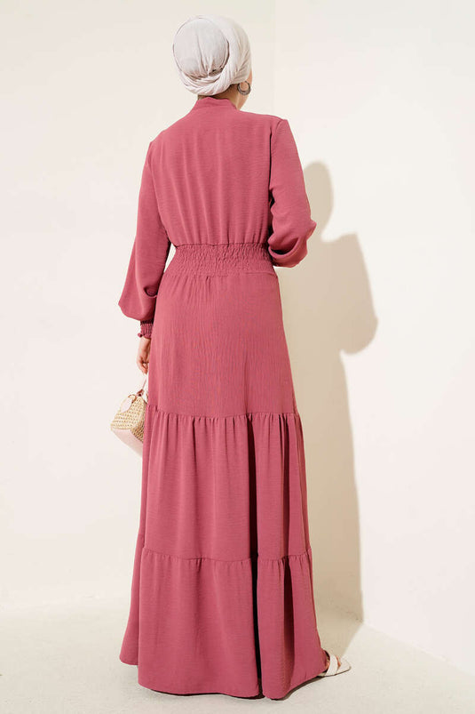 Elastic Dress with Front Tie Detail Dusty Rose