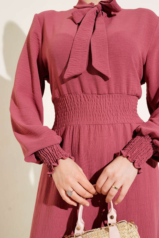 Elastic Dress with Front Tie Detail Dusty Rose