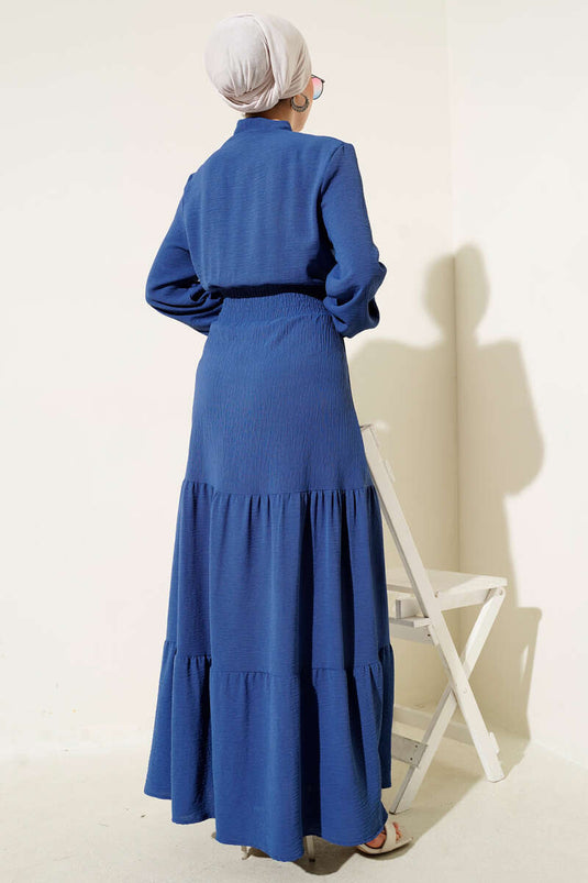 Elastic Dress with Front Tie Detail Indigo