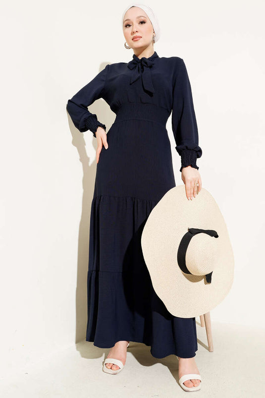 Robe élastique avec lien sur le devant, bleu marine