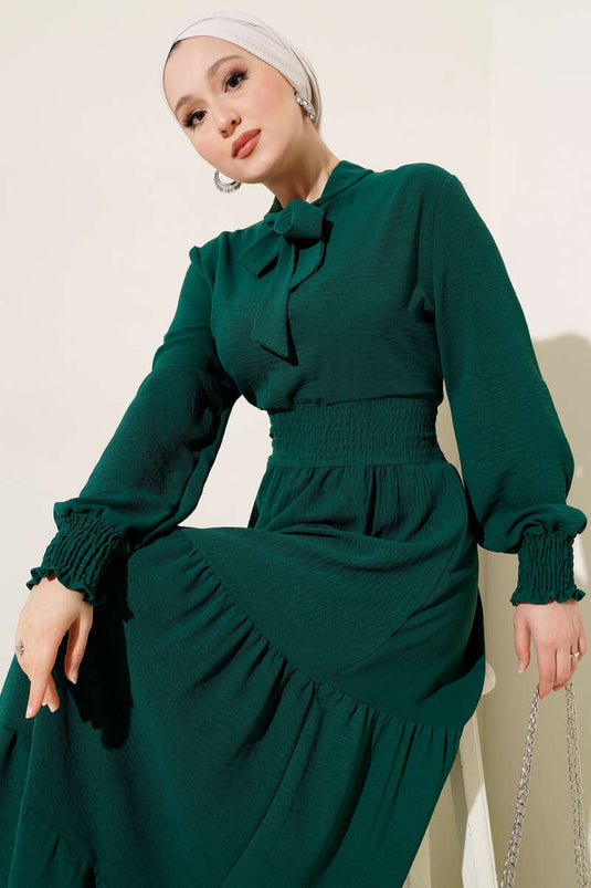 Robe élastique avec détail noué sur le devant, couleur émeraude