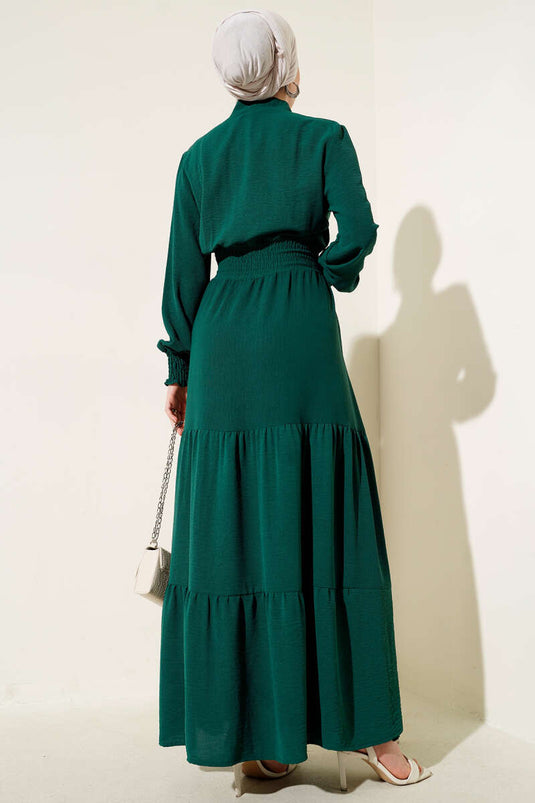 Robe élastique avec détail noué sur le devant, couleur émeraude