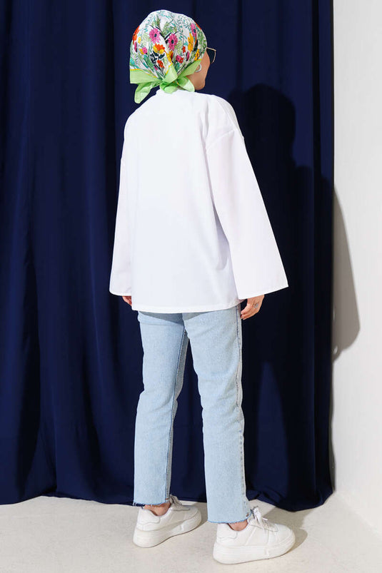 Önden Bağlama Detaylı Terikoton Kimono Beyaz