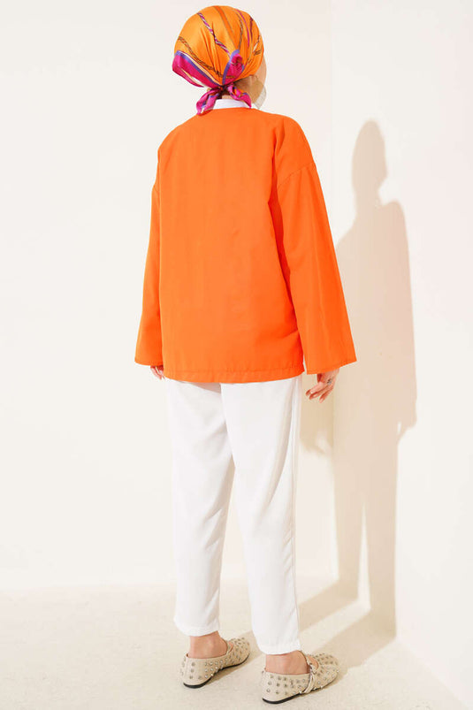 Önden Bağlama Detaylı Terikoton Kimono Oranj