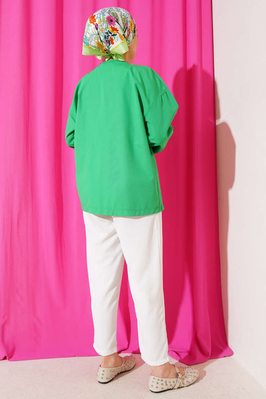 Önden Bağlama Detaylı Terikoton Kimono Yeşil