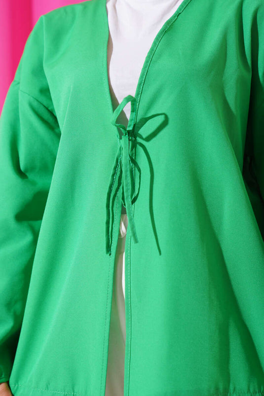 Önden Bağlama Detaylı Terikoton Kimono Yeşil