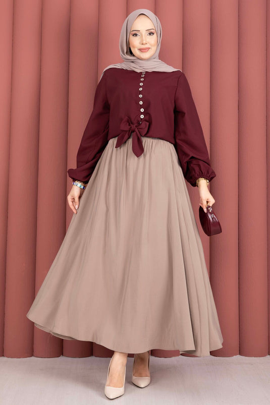 Bluse mit vorne gebundenem Saum in Bordeaux